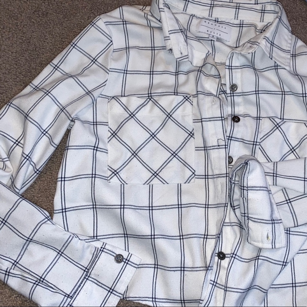 Button up plaid cropped long sleeve